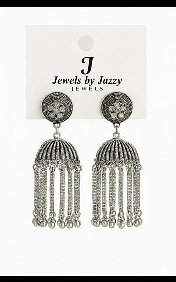 Vintage-Inspired Silver Dome Drop Earrings